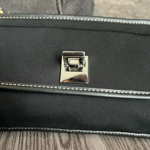 Cole Haan Black Leather Trim Wristlet Clutch Silver Lift Lock Nylon Mini Bag 9” - Picture 7 of 12